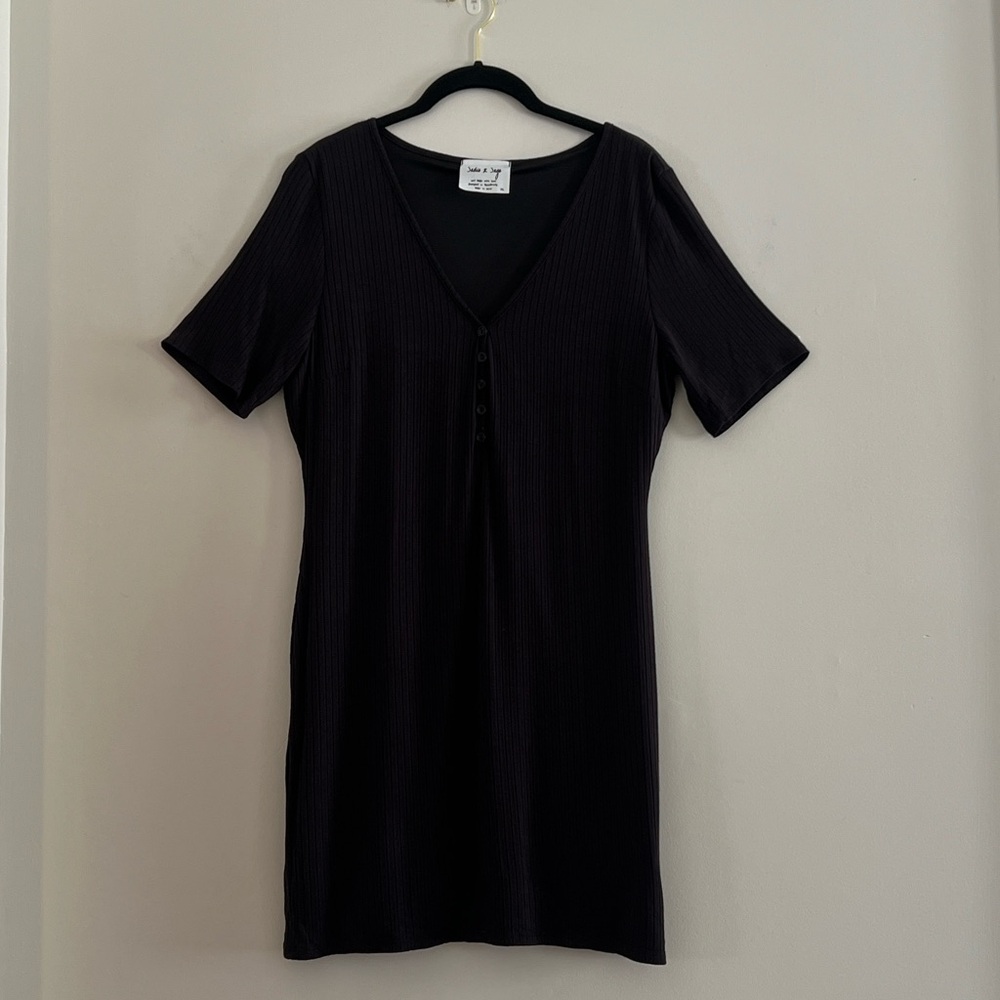 Sadie & Sage Black Ribbed Mini Dress Size XL